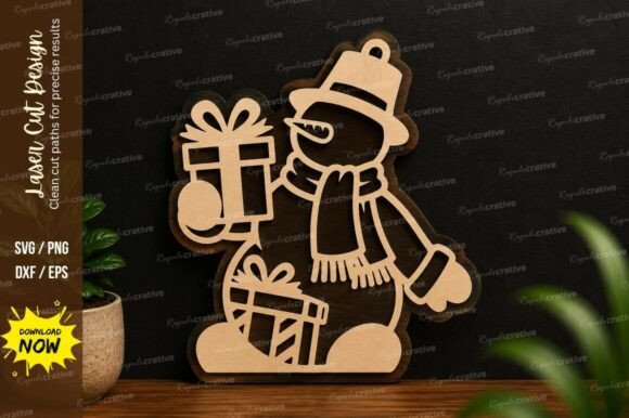 Download Snowman with Gifts Ornament Laser Cut - Men Collection