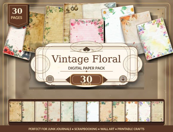 Download Antique Floral Parchment Digital Paper - Men Collection
